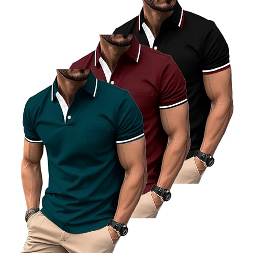 ZITY 3er Pack Poloshirt Herren Kurzarm Atmungsaktiv Poloshirt Set Leichtes Golf Polohemd 3 Pack T Shirt für Arbeit Business