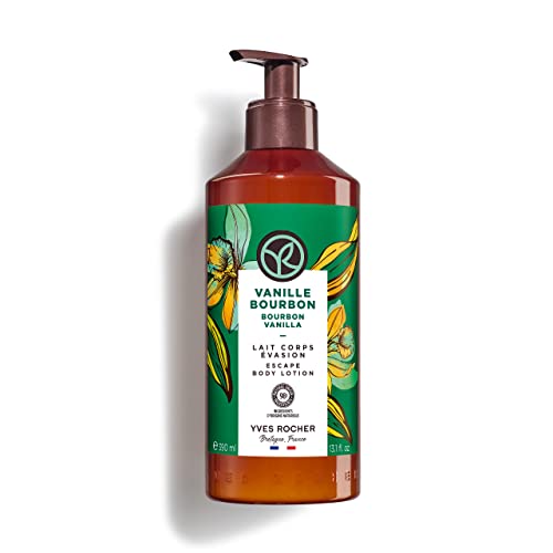 Yves Rocher Bain de Nature Körpermilch, Bourbon-Vanille, alle Hauttypen, parfümierte Feuchtigkeitscreme für den Körper, ohne Silikone und Farbstoffe, 98 % natürliche Inhaltsstoffe, 390 ml