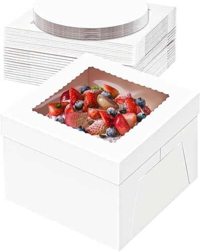 Tlczrva Tortenkarton, 5er-PackTortenbox Set, Kuchenbox, Tortentransportbox, weiße Tortenschachtel mit Fenster und 5 Kuchenrunde Bretter, Kuchenkarton für Torten, Gebäck(30.5 * 30.5 * 20.3)