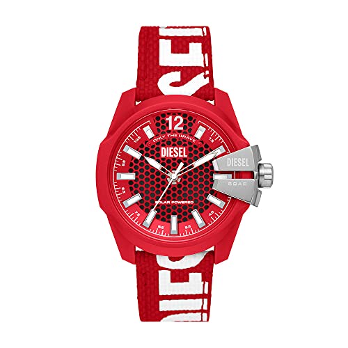 Diesel Herrenuhr Baby Chief, Solarbetriebenes Dreizeigeruhrwerk, 43MM Rotes Rizinusölgehäuse mit biobasiertem PUArmband, DZ4619