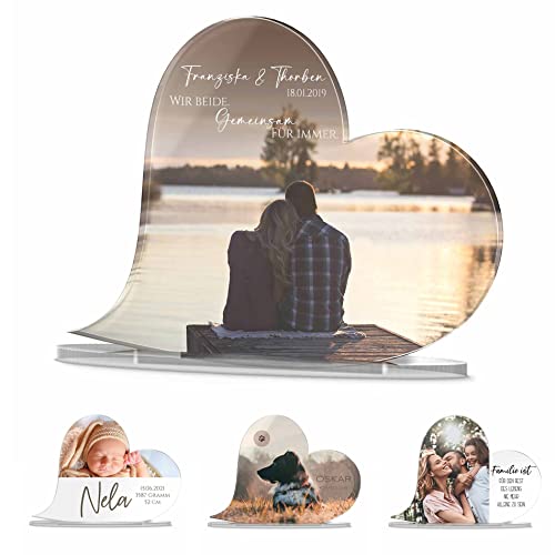 CHRISCK design Acryl Glasherz mit Foto & eigenem Text - personalisiertes Geburtstagsgeschenk - Geschenk Jahrestag Freund Freundin - Fotogeschenk Mama Papa Schwester - Foto Herz