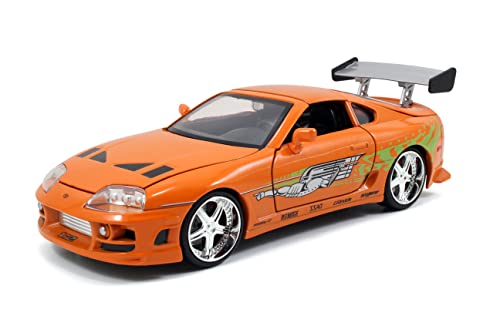 Jada Toys 253203005 Brian’s 1995 Toyota Supra aus Fast & Furious, Tuning-Modell im Maßstab 1:24, mit Spoiler, zu öffnenden Türen, Freilauf, Motorhaube und Kofferraum, orange