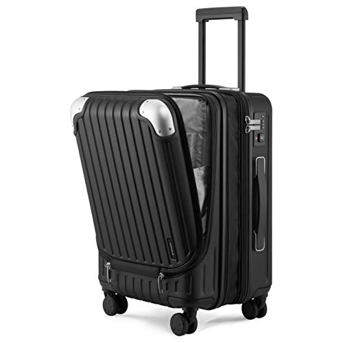 LEVEL8 Koffer Trolleys Leicht ABS+ PC Handgepäck Koffer mit Laptopfach, Hartschalen-Koffer Trolley Rollkoffer Reisekoffer Erweiterbar, TSA, 4 Rollen, 55 cm, 36-42 Liter, Schwarz