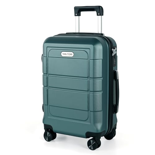 TANTOMI Handgepäck Koffer, 20 Zoll Hartschalenkoffer aus ABS+PC, Trolley, Reisekoffer mit 4 Rollen, 3-stelliges Zahlenschloss, Aluminium-Teleskopstange (41L, Helles Dunkelgrün)