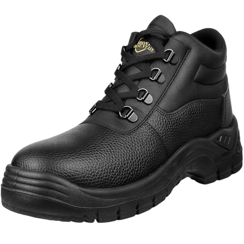 Iron Mountain Unisex-Sicherheitsstiefel aus Leder S3 SRC mit Stahlkappe, Zwischensohlenschutz, wasserdicht, rutschfest, antistatisch, Arbeitsstiefel, Industrie- und Bauschuhe (UK 12 / EU 46)