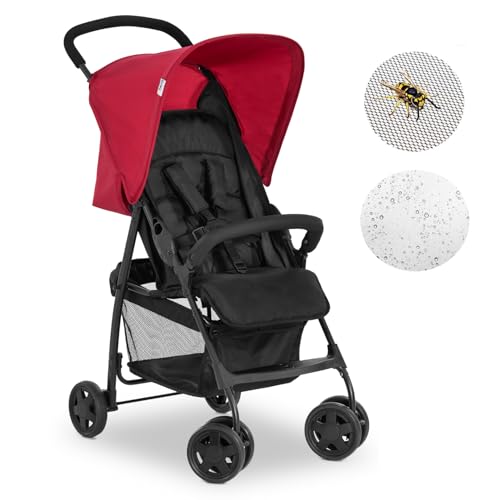 hauck Buggy Sport mit Schutzpaket | ultraleichter Reisebuggy mit Regenschutz & Mückennetz | nur 5,9 kg, Liegefunktion, klein zusammenfaltbar, großer Korb (Rot)
