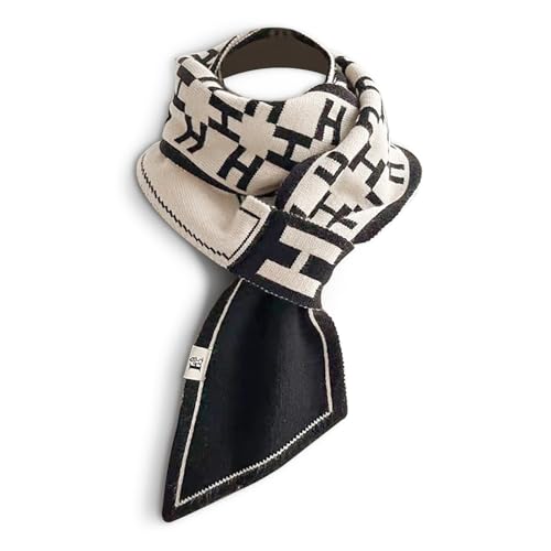 LumiSyne Damen Winter Scarf Khaki Buchstaben Geometrisch 120cm x 12cm Feines Jacquardgewebe, Doppelseitiger Wendedruck