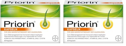 Priorin Kapseln - Haarkapseln mit Nährstoffen für die Haarwurzeln - bei hormonell erblich bedingtem Haarausfall und Haarwachstumsstörungen - 1 x 30 Kapseln (Packung mit 2)