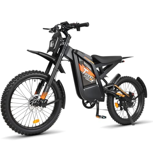 OUXI 2000 Offroad E-Bike Dirtbike Elektrofahrrad, 150Nm Drehmoment, 48V 30Ah Akku, 25 Zoll Reifen, Hydraulische Scheibenbremsen, Vollfederung, mit Blinker, E-Motocross (Orange)