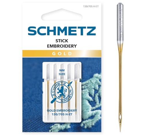 SCHMETZ | 5 Nähmaschinennadeln | Gold Stick (Embroidery) | 130/705 H-ET | Nadeldicke 75/11 | auf jeder gängigen Haushaltsnähmaschine und Haushaltsstickmaschinen einsetzbar
