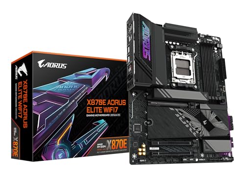 GIGABYTE X870E A Elite WIFI7-Mainboard - Unterstützt AMD Ryzen 9000 CPUs, 16+2+2 Phasen Digital-VRM, bis zu 8000MHz DDR5 (OC), 3xPCIe 5.0, Wi-Fi 7, 2.5GbE LAN, USB 4