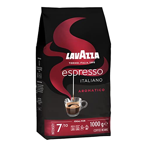 Lavazza, Espresso Aromatico, Arabica & Robusta Kaffeebohnen, Ideal für Espressomaschinen, Schokolade & Trockenfrüchte Aromen, Aromatischer Geschmack, Intensität 7/10, Leichte Röstung, 1kg Packung