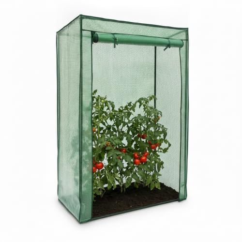 Relaxdays Gewächshaus für Tomaten 150 x 100 x 50 cm HxBxT, Schrägdach Foliengewächshaus mit PE Gitterfolie, grün