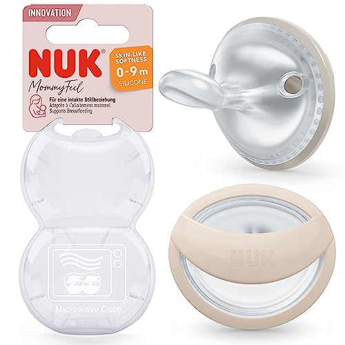 NUK MommyFeel Babyschnuller | 0−9 Monate | stillfreundliche Sauger | BPA-freies Silikon | Greige & Sandstone | 2 Stück