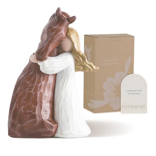 Storieme Pferde Mädchen Geschenk für Erwachsene – Handbemalte Schutzengel Figur als Deko für Wohnzimmer, Pferd Geschenke für Pferdeliebhaber zu Geburtstag Weihnachten Freundschaft
