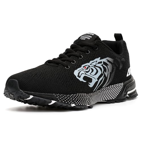ASHION Turnschuhe Herren Sneaker Laufschuhe Sportschuhe Atmungsaktiv Sneaker Leichte Straßenlaufschuhe,A Schwarz,42 EU