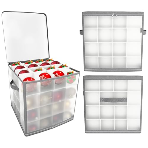 REDSTAR Weihnachtskugeln Aufbewahrung für 64 Christbaumkugeln – Aufbewahrungsbox für Weihnachtsbaum-Kugeln, Tannenbaumschmuck und Weihnachtsdeko – Transparente Box mit 4 Lagen Christmas