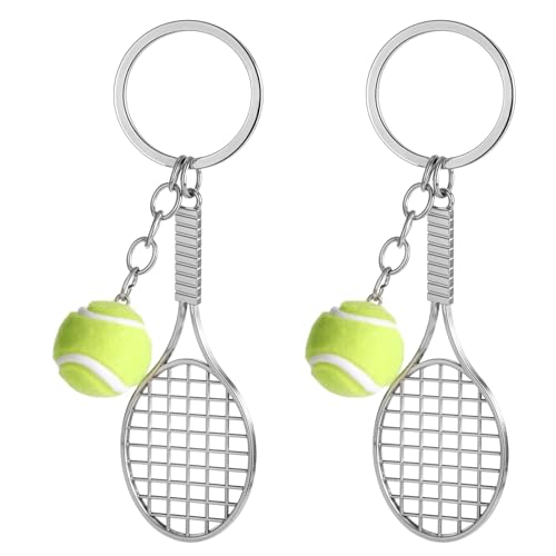 2 Stück Tennisschläger Schlüsselring, Tennisbälle Schlüsselanhänger Metall Tennis Schläger Schlüsselanhänger Tennisball Keychain Tennis Geschenk Tennises Schläger Anhänger Keychain für Tennisliebhaber