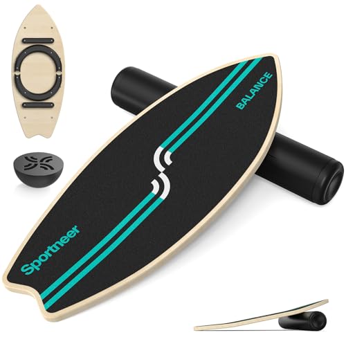 Sportneer Surfin Balance Board Erwachsene 8-in-1 – Gleichgewichtstrainer mit Rolle, Gummiball & Halbkugel – Balanceboard Holz für Core Training, Surfen, Ski & Reha – Sicher, rutschfest, 200 KG