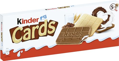 Kinder Cards, 1 Packung, enthält 5 Einzelpackungen mit je 2 Kekswaffeln (insgesamt 10 Stück) - 128 g