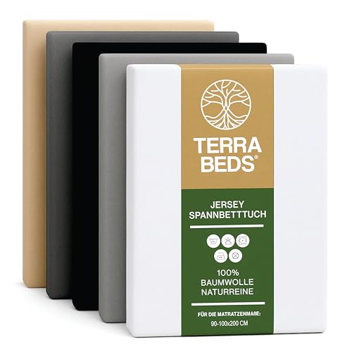 Terra Beds Premium Spannbettlaken - Bettlaken 90x200cm - 100x200cm 160g/m2-100% Hochwertiges Oeko-TEX Baumwoll Jersey Bettlaken – Erhältlich in 10 Farben