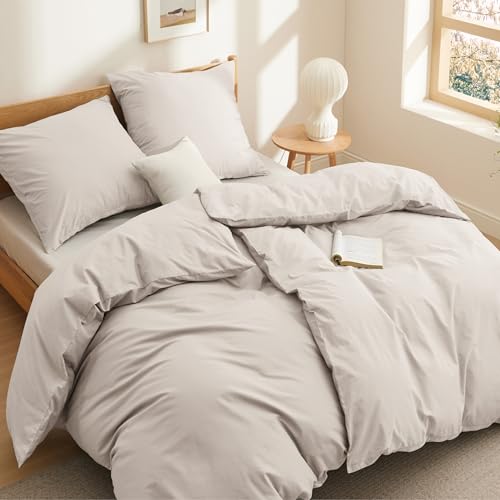 BEDSURE Bettwäsche 135x200 Baumwolle 4teilig - Bettwäsche-Sets Beige Bettbezug 2er Set mit 2 Kissenbezüge 80x80 cm, Oeko-TEX Bedding Natur mit Reißverschluss