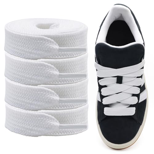 Fette Schnürsenkel für Adidas Campus 00s, 2 Paar Packung 15mm Dicke Flache Breite Jumbo Schnürsenkel, Ersatzschnürsenkel für Sneaker Schuhe, Weiß