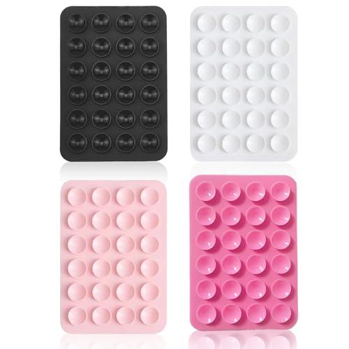 4 Stück Handy Saugnapf,Silikon Saugnapf Handy,Handy Kleber Rückseite,für Mobile Stromversorgung Handys Selfies und Videos (Schwarz Weiß Rosa)