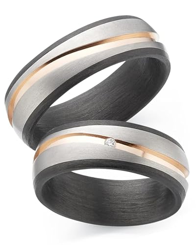 123traumringe Eheringe in Carbon, Titan & Roségold I Partnerringe mit Brillant & Etui I Gravierbare Eheringe mit Ringgröße 50-74 mm I Edle Verlobungsringe in 7 mm Breite & 2,5 mm Stärke I S84