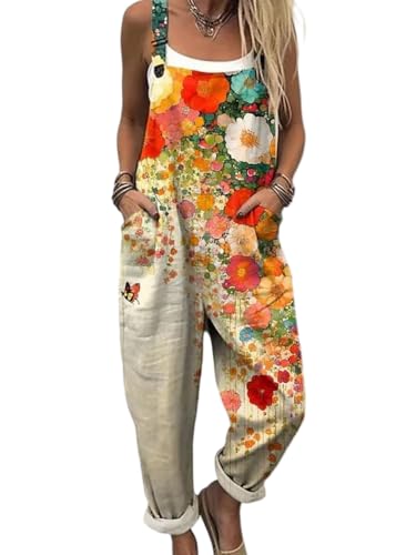 Soulolo Damen Latzhosen Jumpsuit Sommer Overall Bedruckte Playsuit Mode Outdoorhose