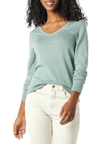Amazon Essentials Damen Regular-Fit Leichter Langarm-Pullover V-Ausschnitt (In Übergröße Erhältlich), Salbeigrün Meliert, M