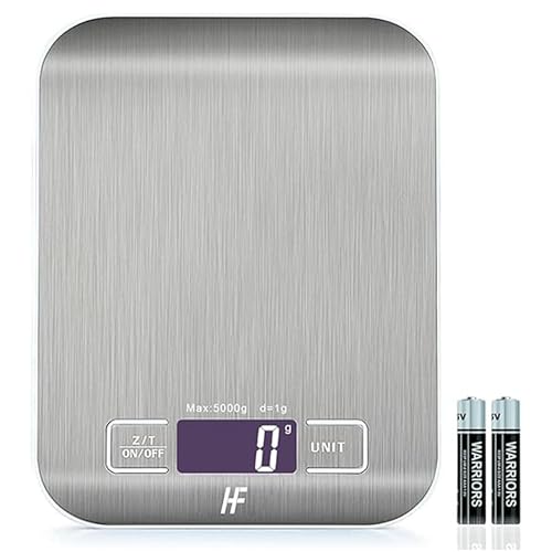 HomeFashion Digitale Küchenwaage 5kg 1g 11lb Edelstahlplattform, LED-Display, Präzisions-Lebensmittelwaage für Küche, Kochen, Backen, Zuhause und Büro