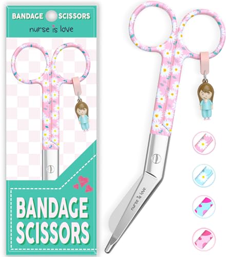 Nurse is Love Verbandsschere Pflege, Verbandschere Krankenschwester Schere aus Edelstahl scharf, abgerundete Spitze | für rettungsschere | Trauma schere mit bunt Designs | krankenschwester