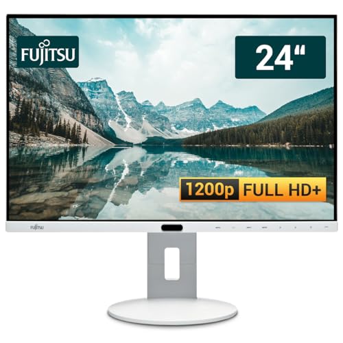 Fujitsu Display P24-8 WE 24 Zoll Business Computer Monitor, Desktop Gaming Monitor, Full HD+ (DisplayPort - DVI - HDMI - Lautsprecher - USB-HUB - VESA), PC Bildschirm, marmorgrau (Generalüberholt)