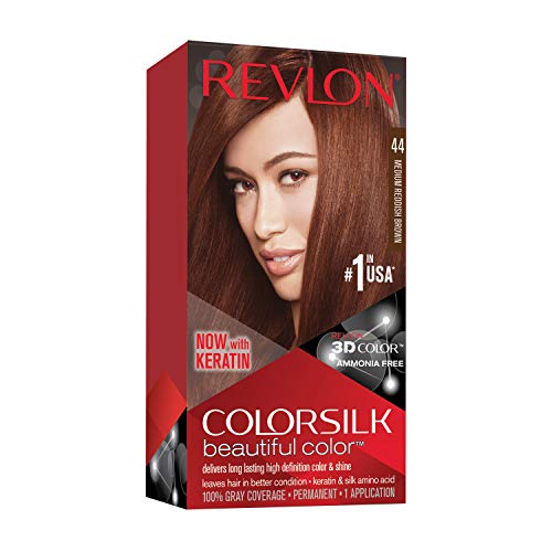 Revlon Permanente Haarfarbe, Permanentes Haarfärbemittel, Colorsilk mit 100 % Grauabdeckung, Ammoniakfrei, Keratin und Aminosäuren, 44 Mittleres Rotbraun
