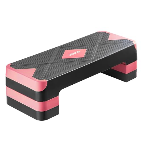 VEVOR Aerobic Steppbrett höhenverstellbares Trainingsbrett (10,6-20,32 cm) Stepper Fitness mit 250 kg Tragfähigkeit rutschfeste Oberflächenbank für Heim-Fitnessstudio Cardio-Krafttraining Rot