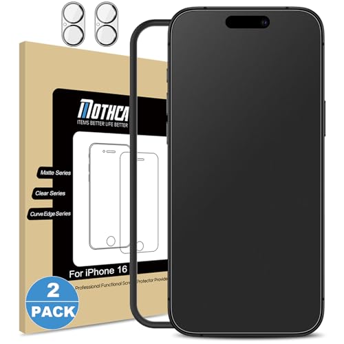 Mothca Matte Schutzfolie für iPhone 16, 2 Stück + 2 Kameraschutz