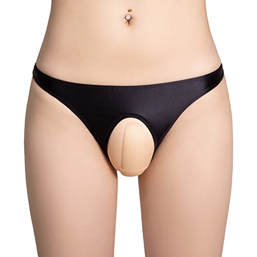 ranrann Herren Transparent String Tanga Sexy Unterhose Mini Slip Briefs Trunks Nylon Ouvert Dessous Unterwäsche Stretch Niedrige Taille K Schwarz Einheitsgröße