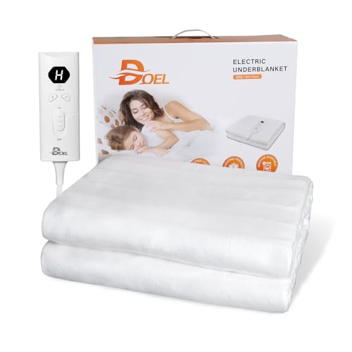 DOEL Heizdecke 160x140cm, Wärmeunterbett Doppel mit 10 Heizstufen, Elektrische Wärmedecke mit 3/12h Abschaltautomatik, Maschinenwaschbar Matratzenheizung, 220-230V, 50-60Hz, 115W, Weiß