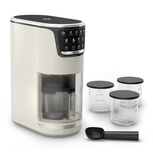 Tefal Dolci Eismaschine – Softeis, Gelato & Sorbet auf Knopfdruck, 10 Programme & 1-Step-Perfector, inkl. 3x Tritan-Bechern & Eisportionierer, Mix-In-Funktion & automatisches Reinigungsprogramm