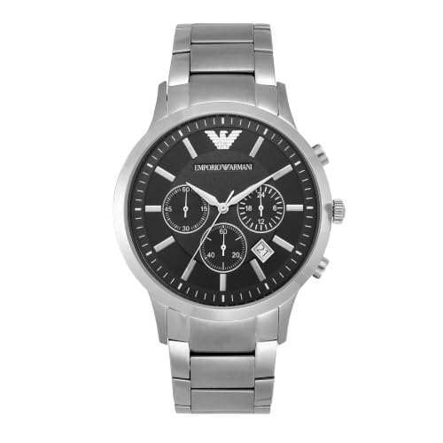 Emporio Armani Herrenuhr , Chronographenwerk, 43mm Silber / Stahl Edelstahlgehäuse mit einem Edelstahlarmband, AR2434