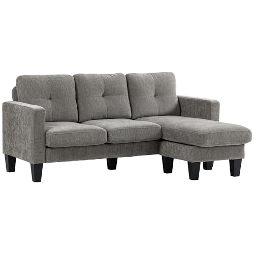 HOMCOM Ecksofa, Eck-Couch mit umkehrbarer Chaiselongue, Sofa in L-Form, Gepolstert Eckcouch mit Federkern, Stahlrahmen Chenille-Optik, 186 x 130 x 84 cm, Braun