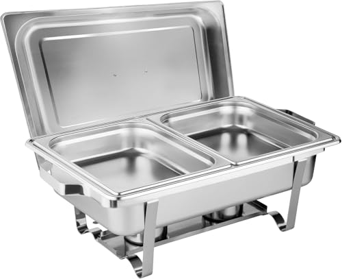 Morleos Speisewärmer Chafing-Dish 2X 1/2 GN 65 mm aus Edelstahl Warmhaltebehälter Essen Wärmebehälter für Speisen Buffetwärmer Event Catering-Zubehör Buffet