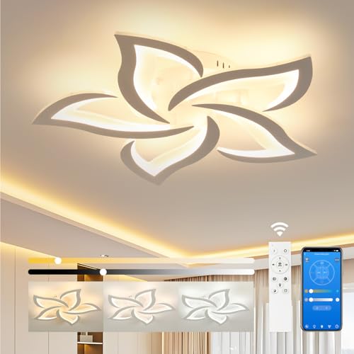 LED Deckenleuchte Wohnzimmer Modern, 3000k-6500k Deckenlampe LED Dimmbar mit Fernbedienung und App Steuerung, Timer-Funktion Deckenlampe Blume für KüCher Wohnzimmer Schlafzimmer (5 KöPfe/ø60cm/23.6in)