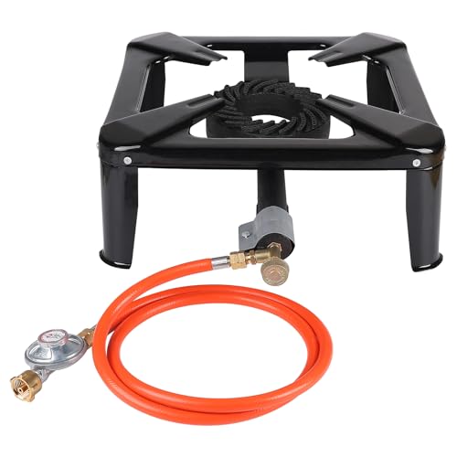 CPROSP Hockerkocher Gas Gusseisen 10kw, 4 Fuß Gaskocher für Gasflasche, Gaskocher 1 Flammig mit 1,5 m Propan-Gas-Schlauch & 50 mbar Druckregler, Für Camping und Outdoor