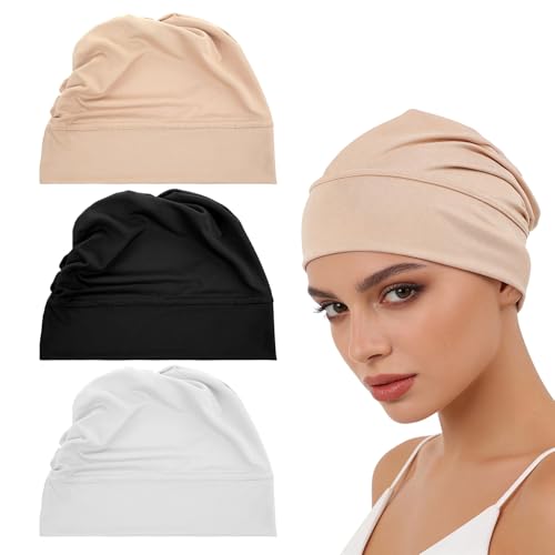 Nogeqi 3 Stück Hijab Undercap, Hijab Kopftuch Damen, Elastische Untertuch Bonnet Undercap, Islamische Muslimische Kopftücher Chemo Kopfbedeckung für Damen Frauen