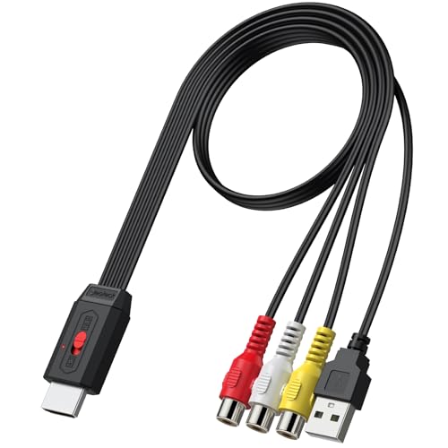 Neoteck Cinch zu HDMI Konverter 1080P AV zu HDMI Video Audio Konverter mit 16:9/4:3 Konvertierung Eingebautes Cinch auf HDMI Kabel 20cm Für Spielkonsole Wii/PS2/N64-Buchse Eingang