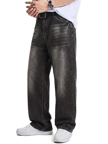JMIERR Herren Baggy Jeans Y2K Jeanshose Denim Streetwear Dunkelgrau,L