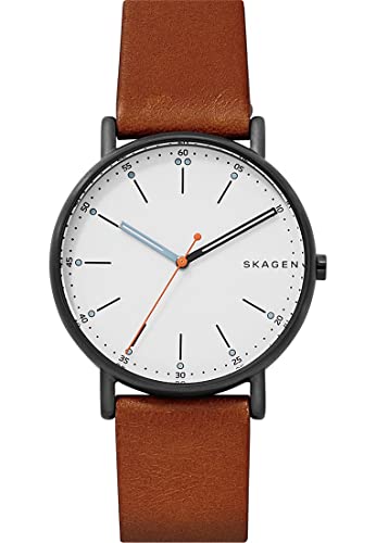 Skagen Herrenuhr Signatur, Dreizeiger Uhrwerk, 40mm Midnight Edelstahlgehäuse mit Lederarmband, SKW6374
