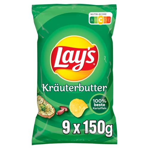 Lay's Kräuterbutter Geschmack - Knusprig gewürzte Kartoffelchips für eine gelungene Party (9 x 150 g)